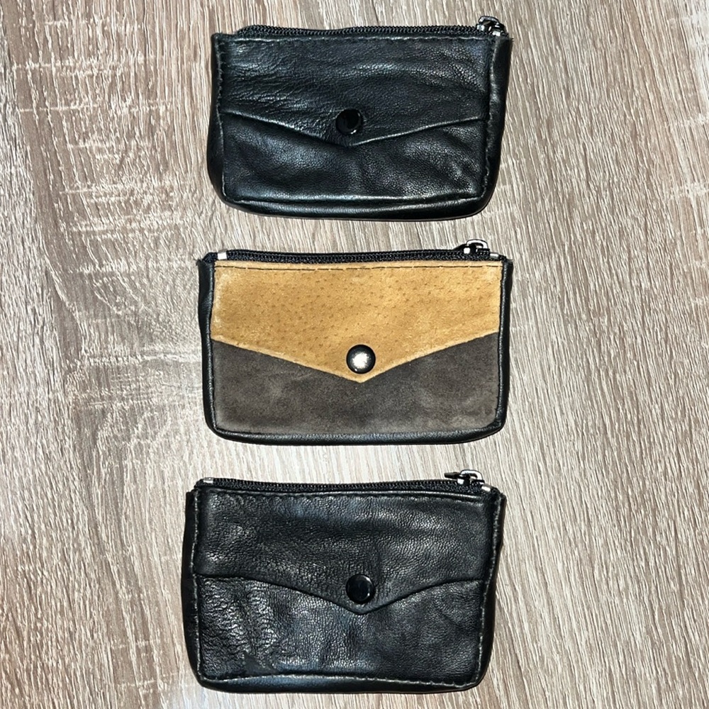 3 little leather pouches for keys and money